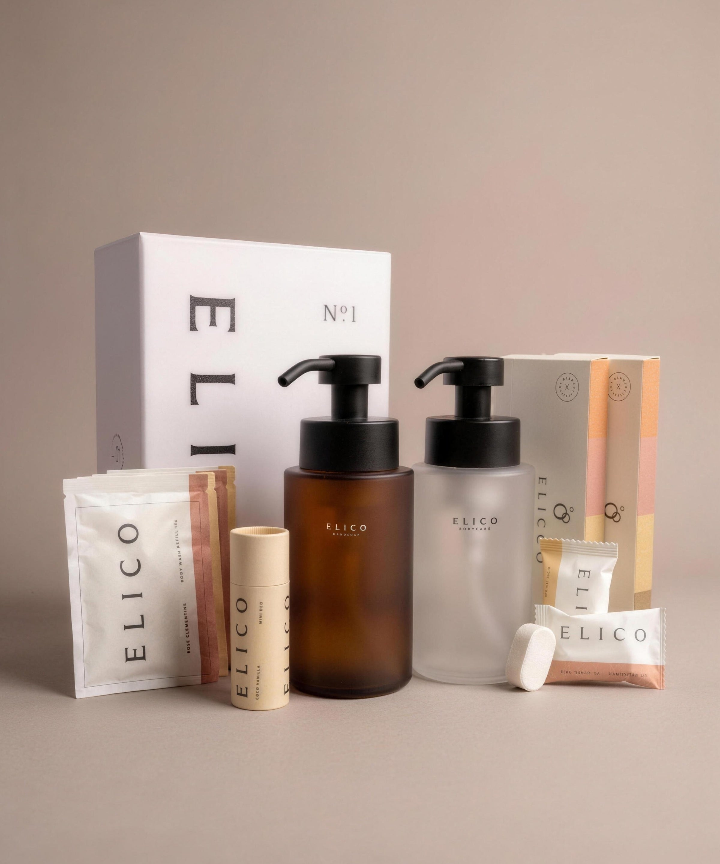 Bathroom Pack Large: hand soap and body wash dispensers, one Mini Deo, refills for hand soap and body wash