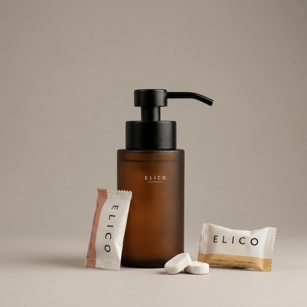 Handzeep starterkit: dispenser van 300 ml in mat glas met matzwarte pomp en refill-tabletten