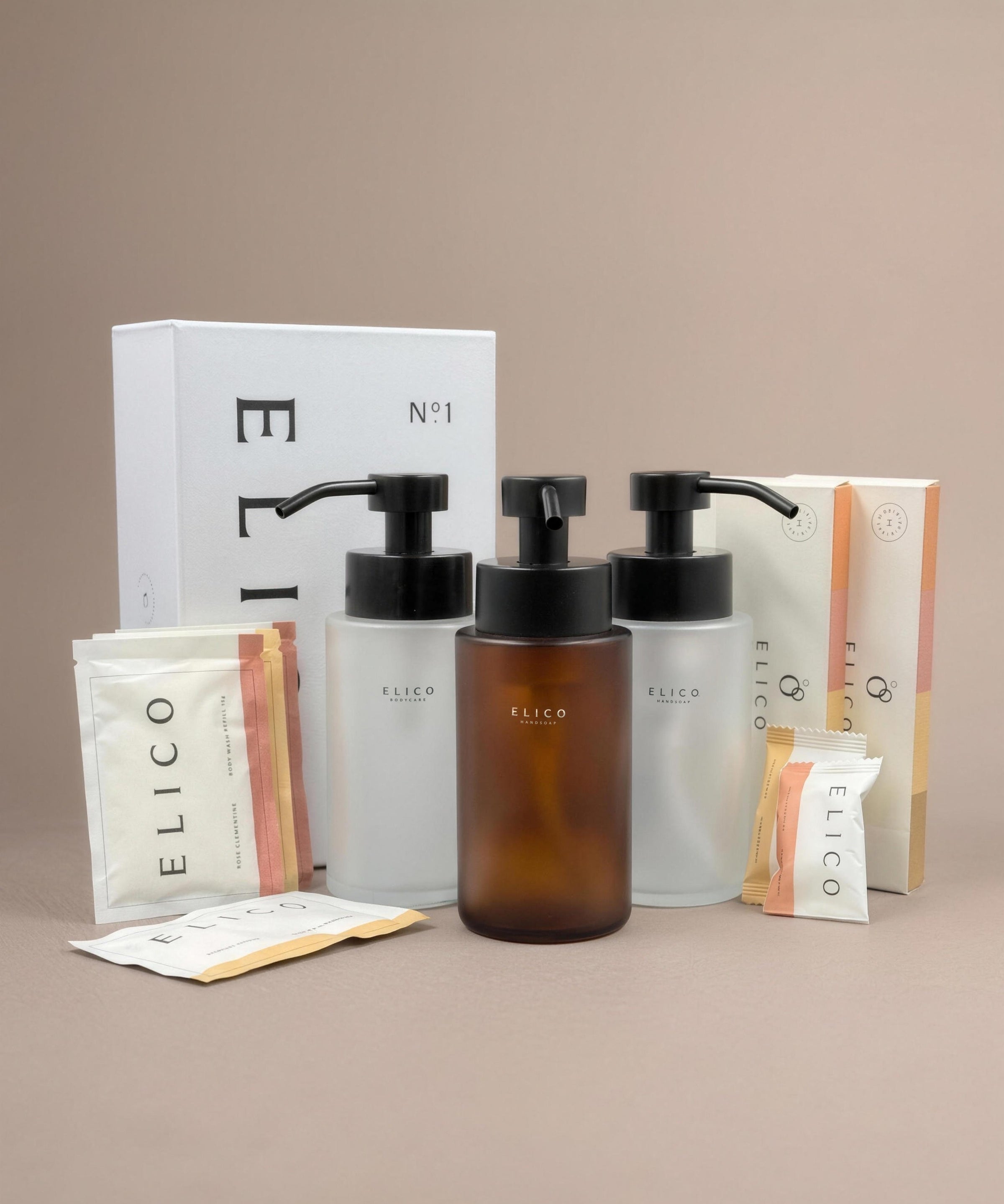 Whole home: two hand soap dispensers, one body wash dispenser, refills and Mini Deo